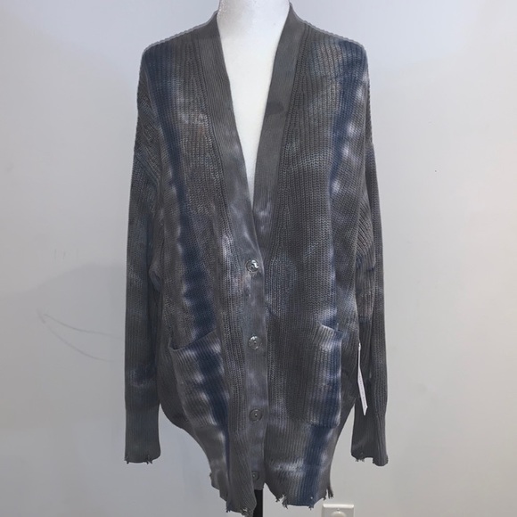 Young, Fabulous & Broke tie dye ripped V-neck Indie Cardigan in Grey. - size M/L - Picture 5 of 14